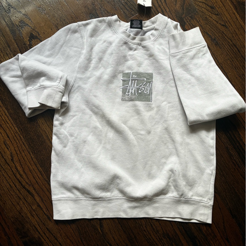 Stussy White Sweatshirt with Gray Logo